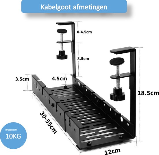 Noble Kabelgoot - Uitschuifbaar onder bureau - 30-55 cm - Zwart - Bol