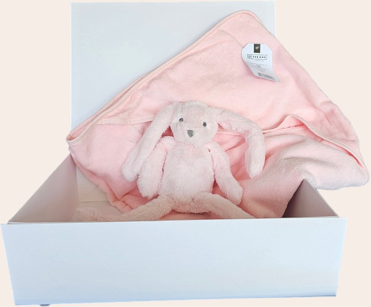 Goedkoopste Het Perfecte Kraamcadeau roze Badcape en Knuffelkonijn met Personalisatie