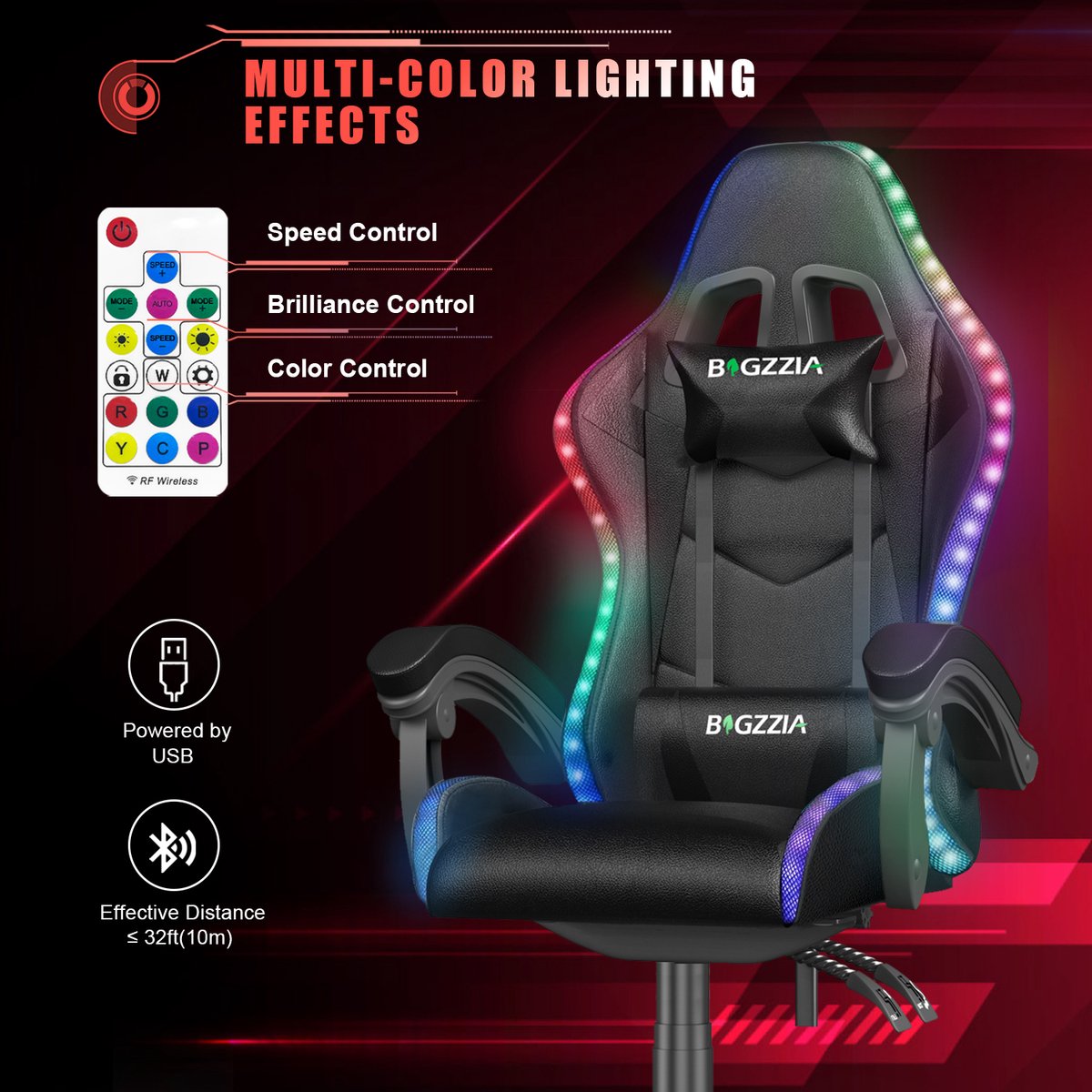Gaming stoel met LED lichteffecten - afbeelding 3