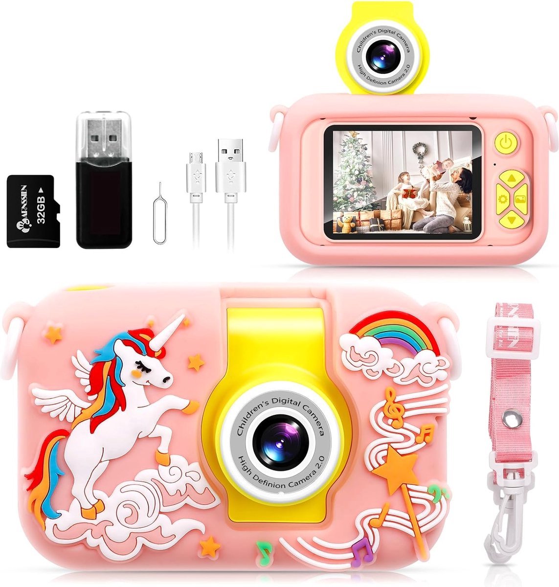 Kindercamera met IPS-scherm - HD Fotocamera voor Kinderen - Draagbare Fotografiemachine voor Jonge Ontdekkingsreizigers - Verjaardagscadeau voor Creatieve Studenten