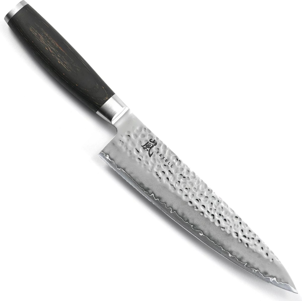 Yaxell Taishi Koksmes 20 cm – VG-10 Staal – Hardheid 61 HRC – Tsuchime Afwerking – Gehamerd Lemmet – Zwart Pakka Beukenhout Handvat