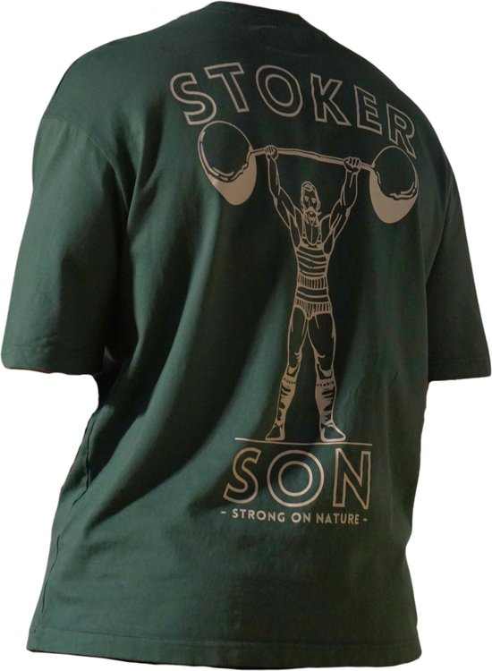 Stokerson Oversized Sport T-shirt – 100% Katoen – Groen met Witte Opdruk – Heren – Dames – Maat L