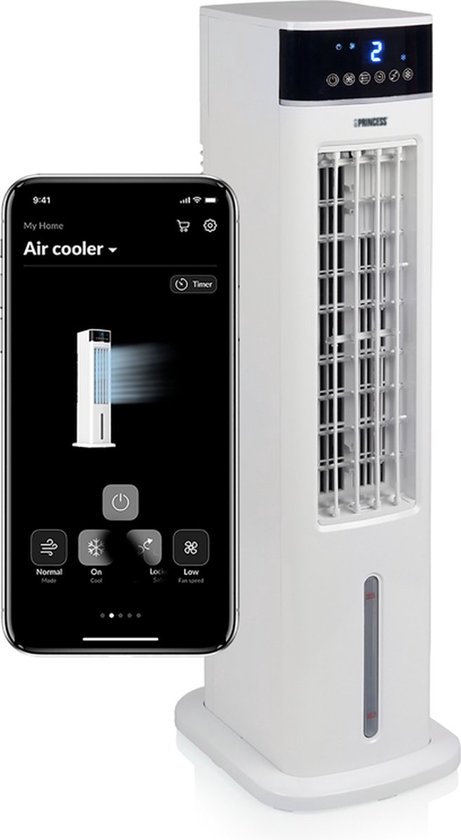 Aircooler - Princess 358640 - Slimme luchtkoeler - Airco zonder slang - App gestuurd - oscillerend (draaien) - wit - 3.5L - aircooler met koelelementen - aircooler met water