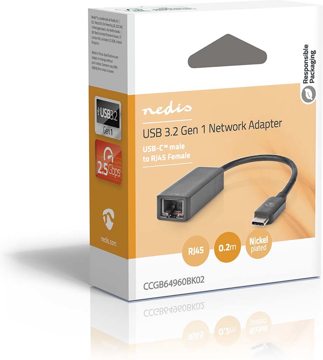 Nedis Usb-netwerkadapter Fresh Green Box 3.2 Gen 1 - 2.5 Gbps 0.20 M Zwart