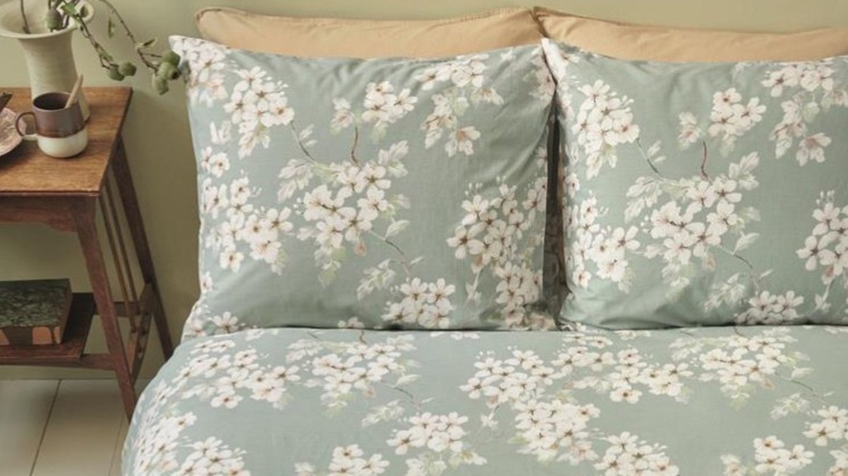 Ariadne at Home Blooming Flowers dekbedovertrek - Lits-Jumeaux - 240x200/220 - Blauw Groen