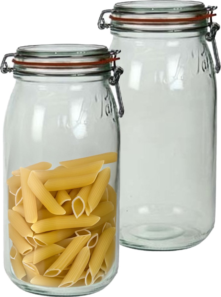 Le Parfait Voorraad/weckpot - 2x - glas - transparant - 28 x 13 cm - 3 L