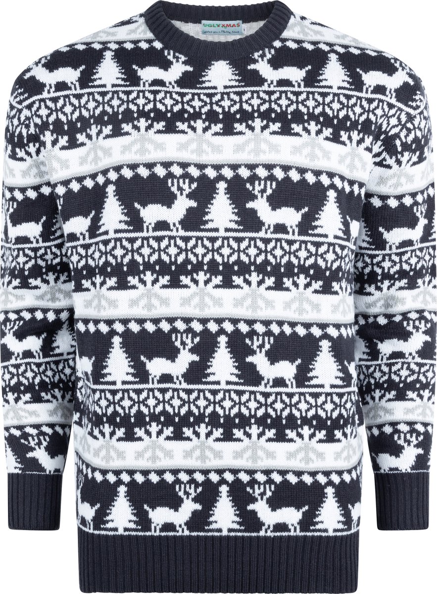 Foute Kersttrui Dames & Heren - Christmas Sweater "Modern Blauw & Wit" - Mannen & Vrouwen Maat L