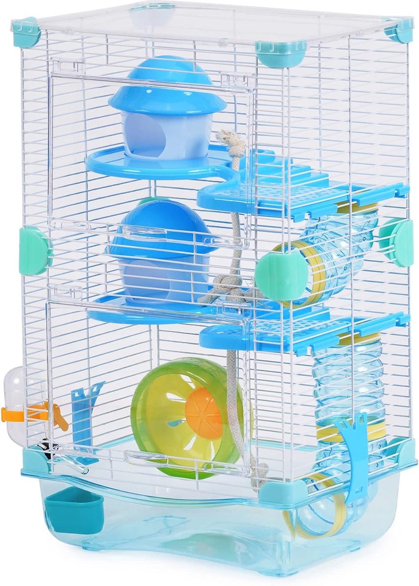 Roborowski Hamsterkooi - 27 x 20.5 x 47 cm - tubes drinkfles eetbakje - groot - willekeurige kleur (156)