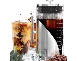 1L Cold Brew Coffee Maker - Luchtdichte Afsluiting - Snelle Zettijd - IJsthee en Koffieserver - Roestvrij Stalen IJskoffiemaker - Koffiepers - Glazen IJskoffiekan