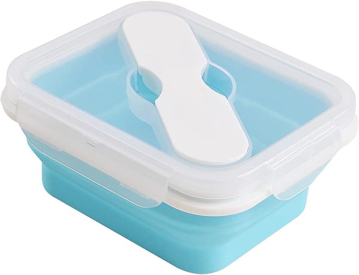 Siliconen lunchcontainer lepel en vork Bento Box Opvouwbare voedselopslagcontainer clip-on deksel 20oz Inklapbare box
