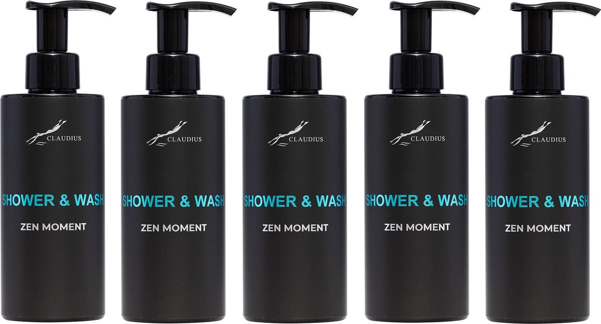 Goedkoopste Shower & Wash Zen Moment 300 ml - met pomp - zwarte fles - set van 5 stuks - Voordeelverpakking
