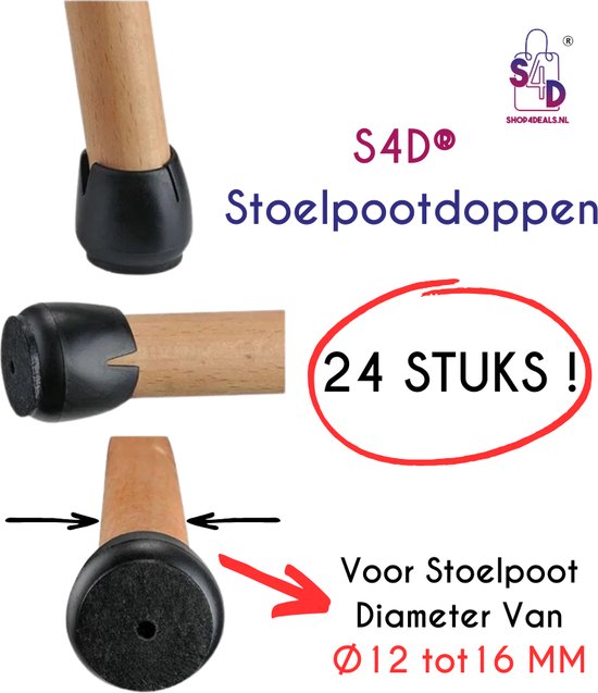 Foto: S4d stoelpoot beschermers stoelpoot viltjes stoelpoot doppen set van 24 stuks voor stoel poten van 12 tot 16 mm zwart