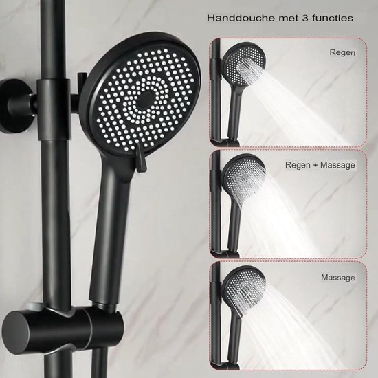 Sanitemodar Thermostatische Inbouwdoucheset van Zwart, Inbouw-douchearmatuur met 25 x 25 cm Hoofddouche, Inbouwdoucheset met Handdouche