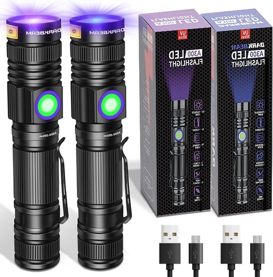 DARKBEAM Blacklight UV-zaklamp 365 395, 1000LM LED EDC zaklampen oplaadbare Woods-lamp, mini-magneetbasis COB rood licht & noodstroom voor AC-lek, epoxyhars, urine van huisdieren, huis/buiten