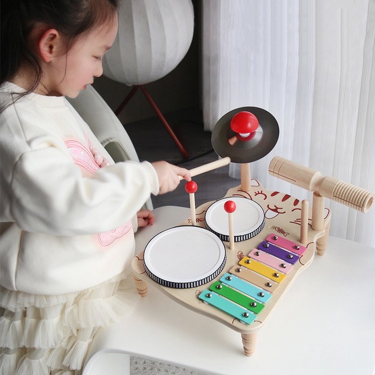 Muziekinstrumenten - Kat Muziekinstrument - Kinder Drumstel - 4 in 1 Drumstel - Educatief - Houten - Montessori Muziekinstrument — afbeelding 3