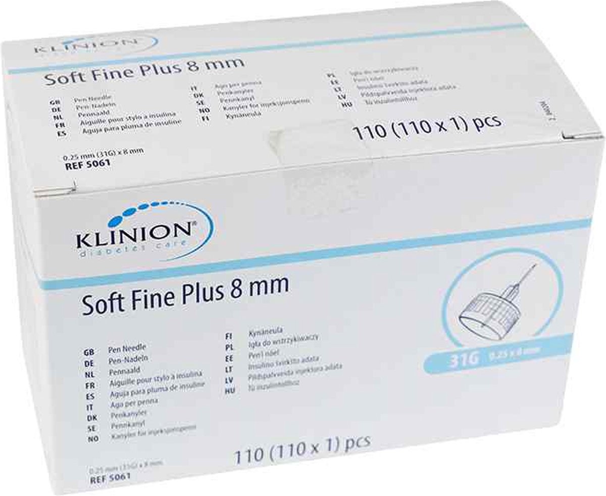 Goedkoopste Voordeelverpakking van 2 x Klinion diabetes Soft Fine Plus Naalden 8mm, 110 stuks