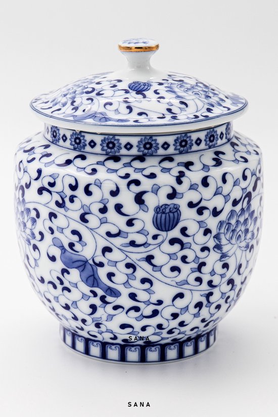 Blue Flower Urn (S) – 1L – Voor Huisdier of Deel van As Volwassene – Blauw/Wit (Delfts Blauw) – Hoogwaardig Keramiek – Moderne Crematie Urn – Urn Hond – Urn Kat – Urne Volwassenen – SANA