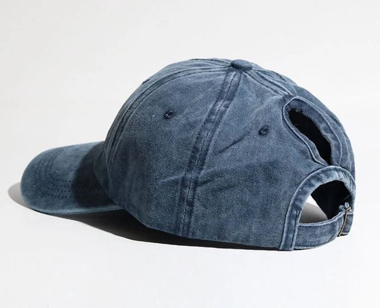 Casquette Femme - Casquette Queue de Cheval Stonewashed Denim - Blauw