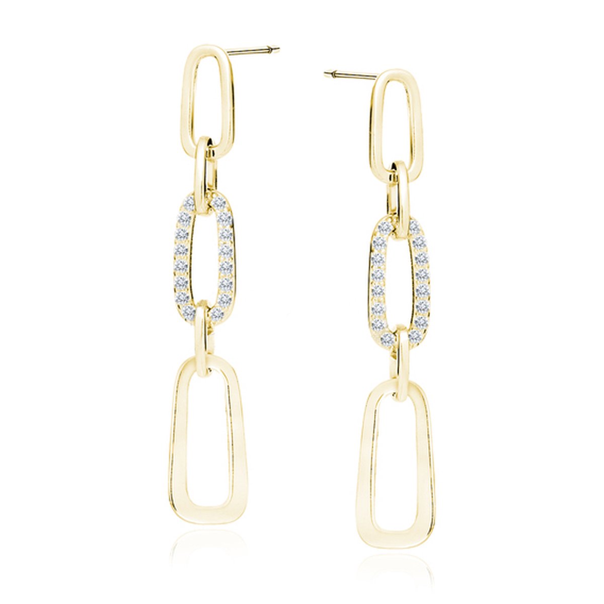 Verguld Oorhangers - Goudkleurig Ketting Oorbellen - Gouldkleurig Chain Earrings Zilver 925 - Amona Jewelry