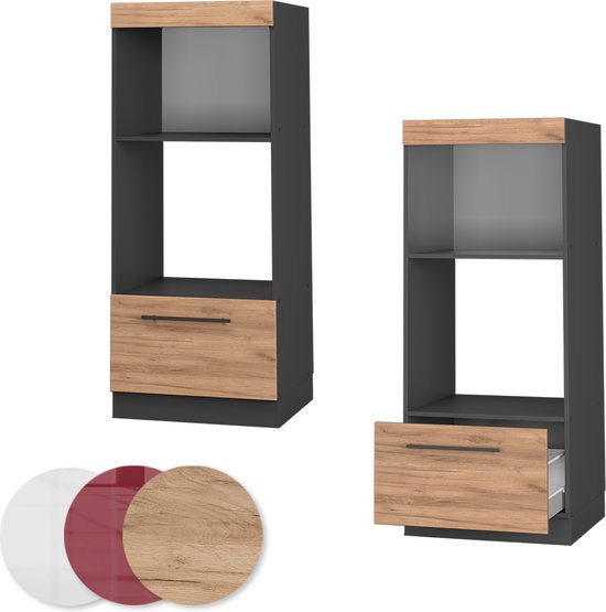 Vicco Armoire à micro-ondes Fame- Line, Chêne puissant or/Anthracite, 60 cm ouvert