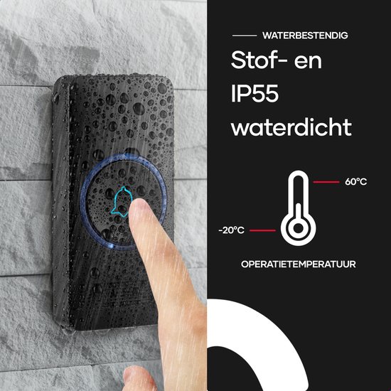 SAVS Draadloze deurbel met 2 ontvangers - Zwart - Bereik 400 meter - Waterdicht - Ontvangers zonder batterijen - 52 melodieën — afbeelding 4