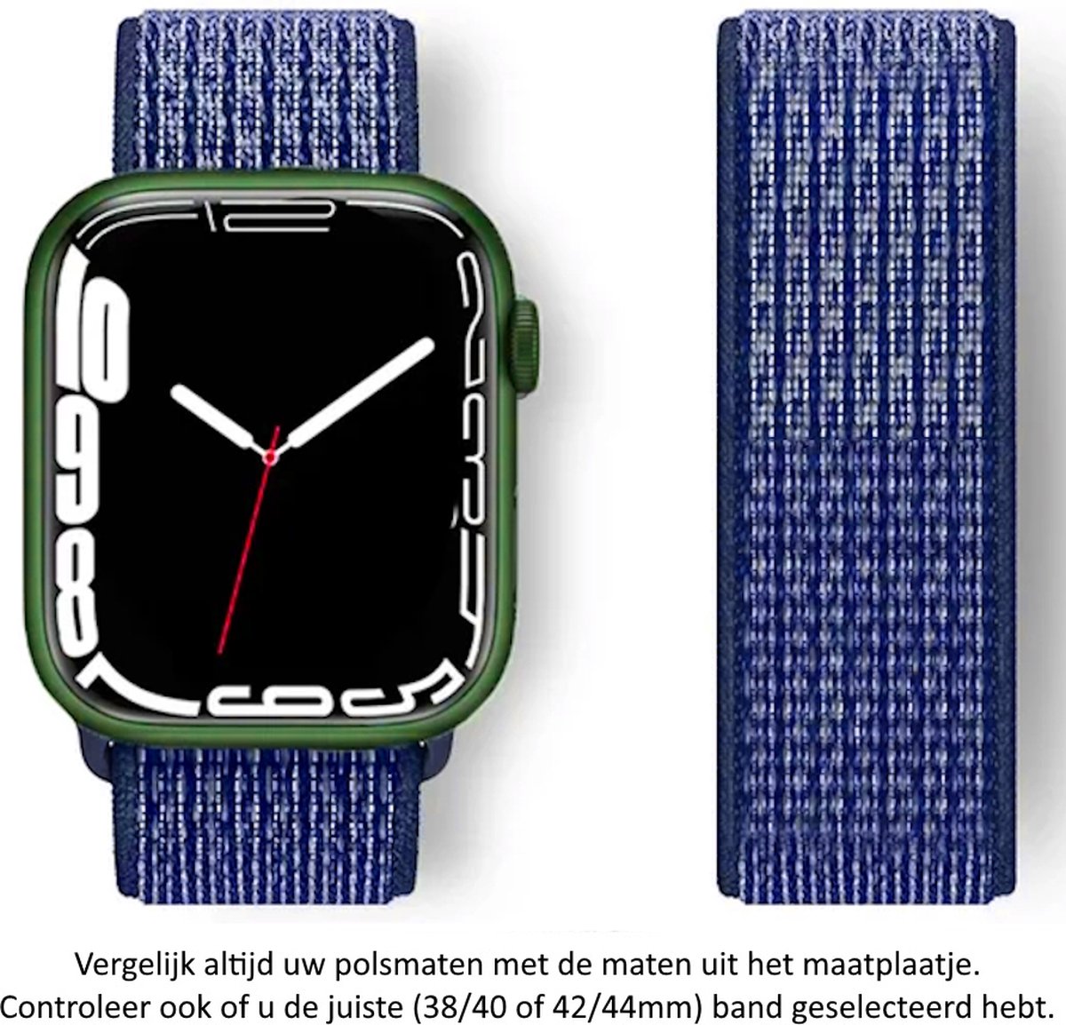 Blauw met Witte Weave Nylon Horloge Band geschikt voor Apple Watch 1, 2, 3, 4, 5, 6, 7, 8, SE, 38mm, 40mm & 41mm "Vrouwenbreedte" Series - Zacht Geweven Nylon - 38 mm, 40 mm en 41 mm