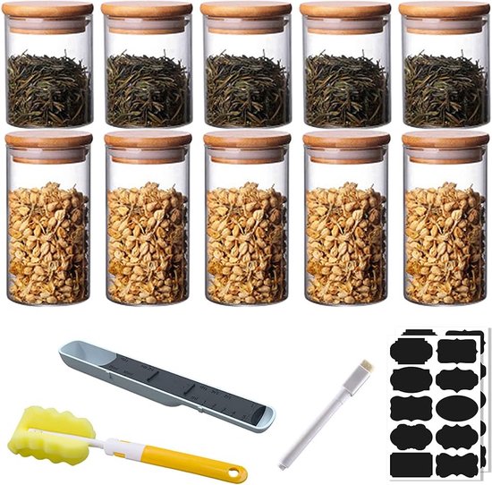 HOUSSE CO.® Glazen voorraadpotset met kurken deksel, premium borosilicaat en BPA-vrij glas, 3 mm. Glasdikte, voor koffie, thee, specerijen, zout, suiker, noten, snoep, koekjes (500-800-1200 ml