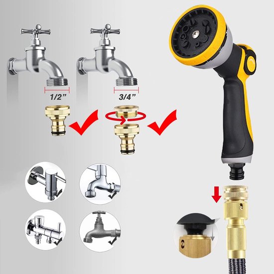 FlexiHose uittrekbare tuinslang, 8-spuitinstellingen-pistool; extra sterkte & stevige messing