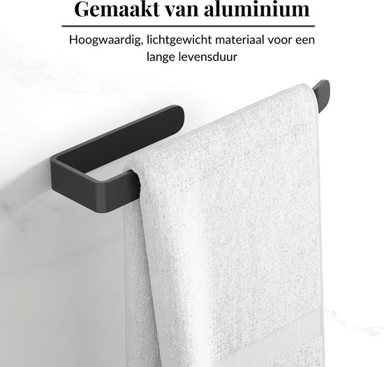 Foto: Handdoekhouder zwart zelfklevend of met schroefbevestiging handdoekhouder zonder boren gerecycled aluminium milieuvriendelijk