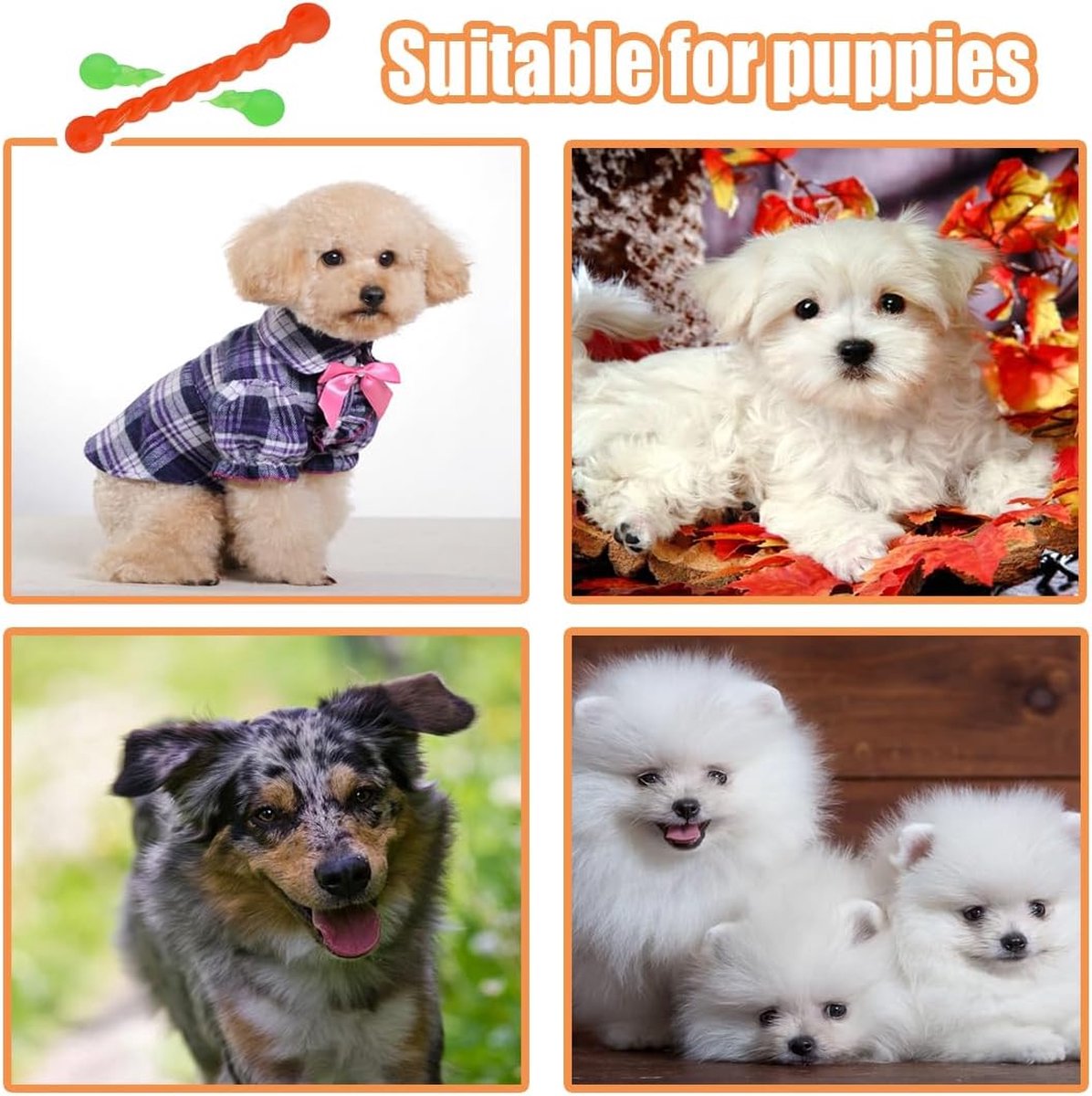YEAPEAK 2 stuks kauwspeelgoed voor honden, rubberen speelgoed voor honden, kauwbot van spiraalrubber, molaire stok voor puppy's, zacht intelligentiespeelgoed, bijtbestendig