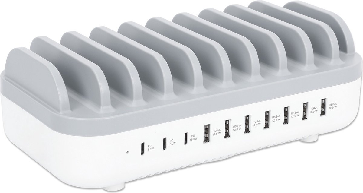 USB-A laadhub - oplaadhub - oplaadstation - 10 poorts - USB-C PD-poorten - 120W - Wit