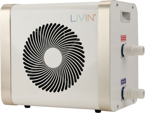 LIVIN' Zwembad Warmtepomp 5KW - Zwembad verwarming - Pool Heater - Warmtepomp Zwembad - Zwembad Heater - Vermogen van 5KW - Licht Gewicht - Plug & Play - Makkelijk te installeren - Inclusief Koppelstukken - Geschikt voor Bestway en Intex - Wit