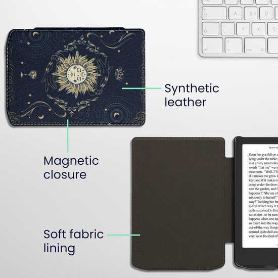 kwmobile e-reader hoesje geschikt voor Pocketbook Verse / Verse Lite / Verse Pro / Color / Vivlio Light/Light HD hoes - E reader flip case met magnetische sluiting - Ereader cover - Tarotkaart design in donkerblauw / geel / zwart van Merkloos — afbeelding 3
