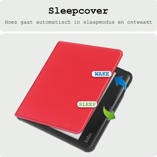 Hoes Geschikt voor Kobo Libra Colour Hoesje Bookcase Cover Hoes Met Screenprotector - Hoesje Geschikt voor Kobo Libra Colour Hoes Cover Case - Rood van Technosmart — afbeelding 3
