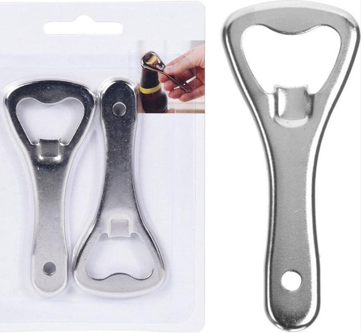 CHPN Flesopener Opener Bierfles openen Staal 9 cm 2 stuks Bottle opener Churchkey Church key