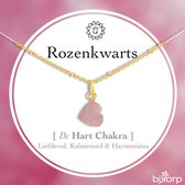Bixorp Collier cœur en quartz rose – Pendentif chakra cœur en pierre précieuse – Acier inoxydable plaqué or – 36 + 8 cm