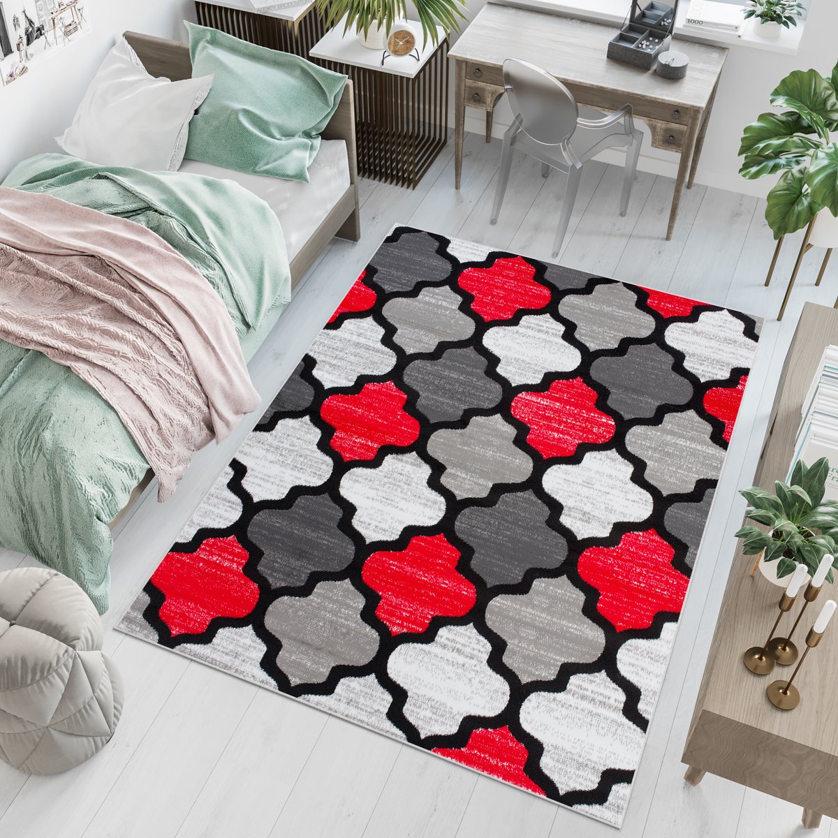 Tapiso Pinky Vloerkleed Rood Grijs Kinderkamer Kleed Tapijt, foto 2