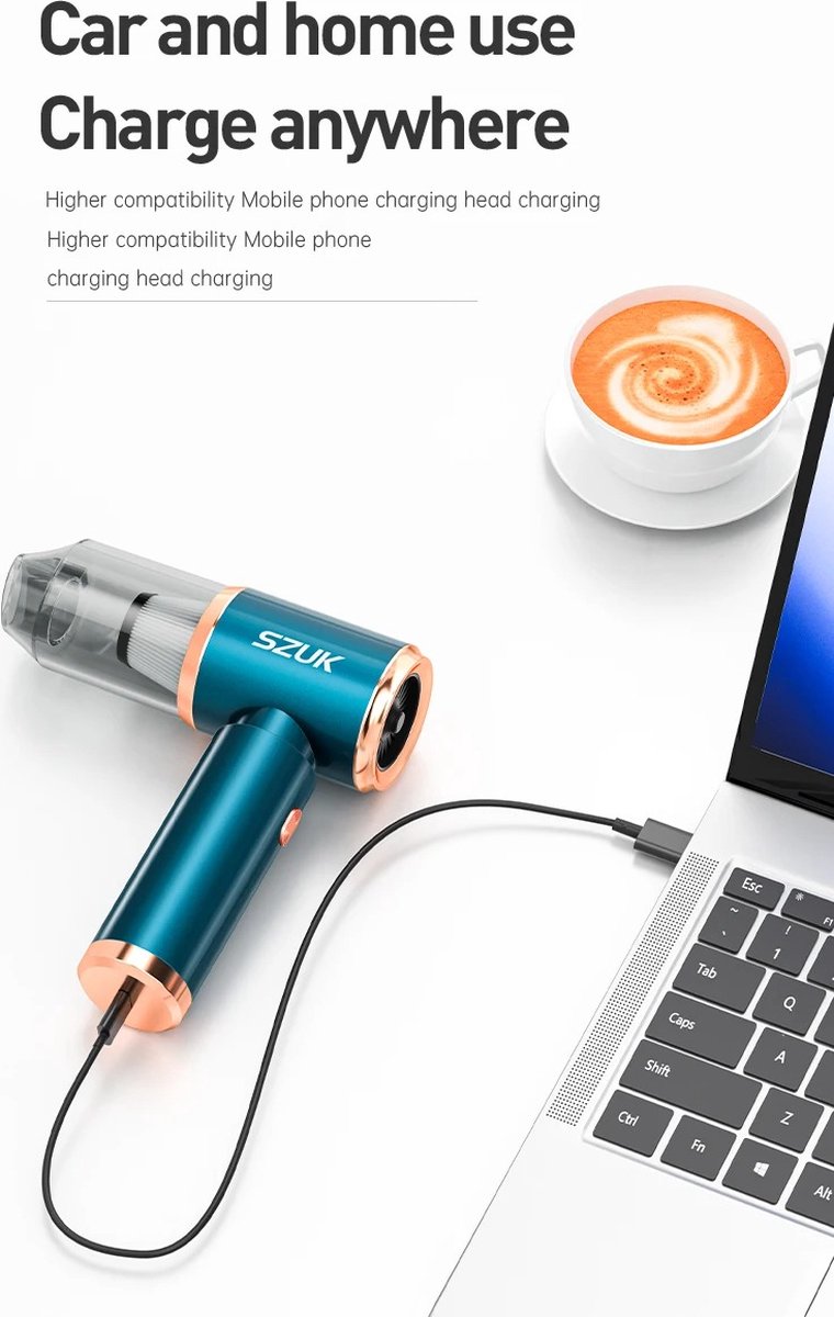 Szuk Draadloze Auto Stofzuiger met 9 Opzetstukken - afbeelding 3