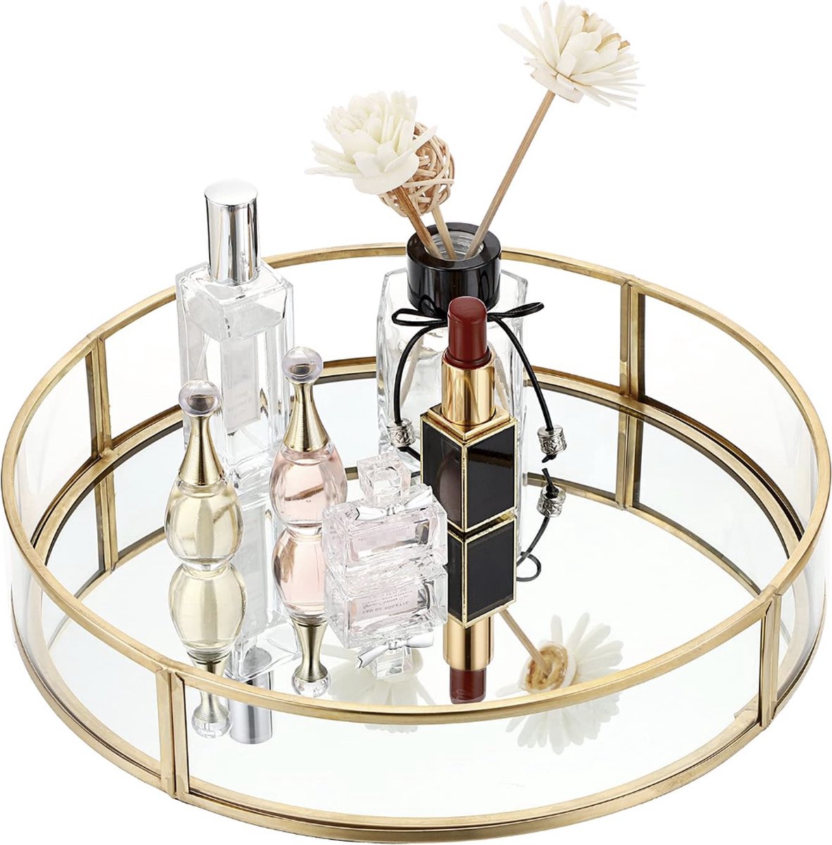 Stellar Parfum Plateau - Goud - Rond - Metaal & Glas - 24L x 5B x 24H cm