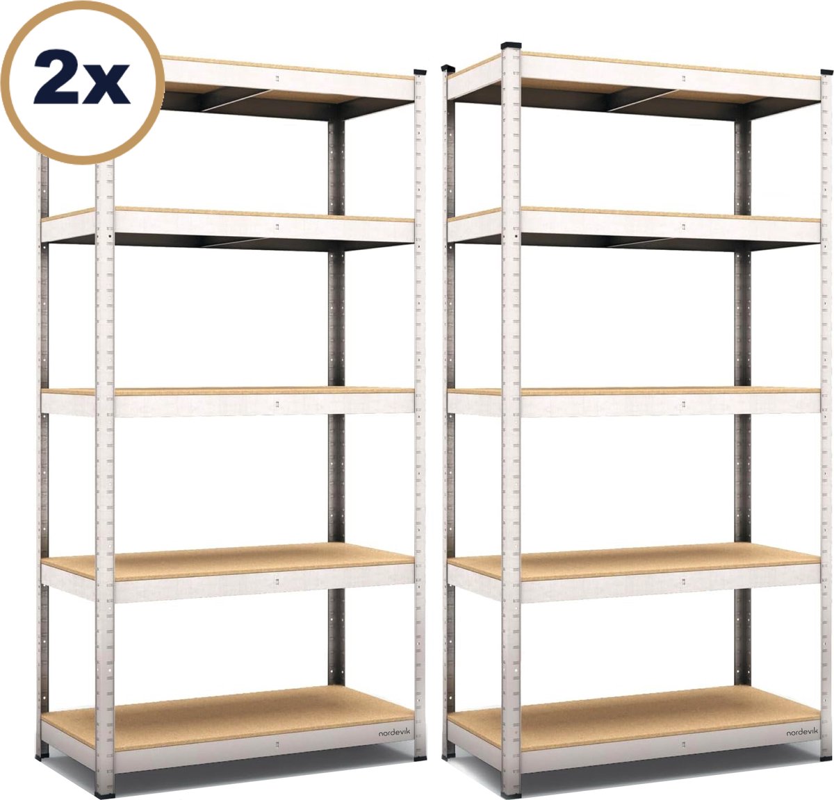 Nordevik Metalen Stellingkast - Zilver - 2 stuks - 180x90x40cm - 5 planken - Extra Sterk Opbergrek - 875kg draagkracht - 175kg per plank