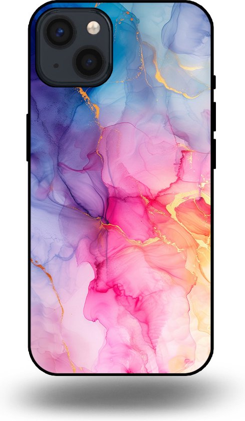 Smartphonica Telefoonhoesje geschikt voor iPhone 13 met marmer opdruk - TPU backcover case marble design - Regenboog geschikt voor iPhone 13