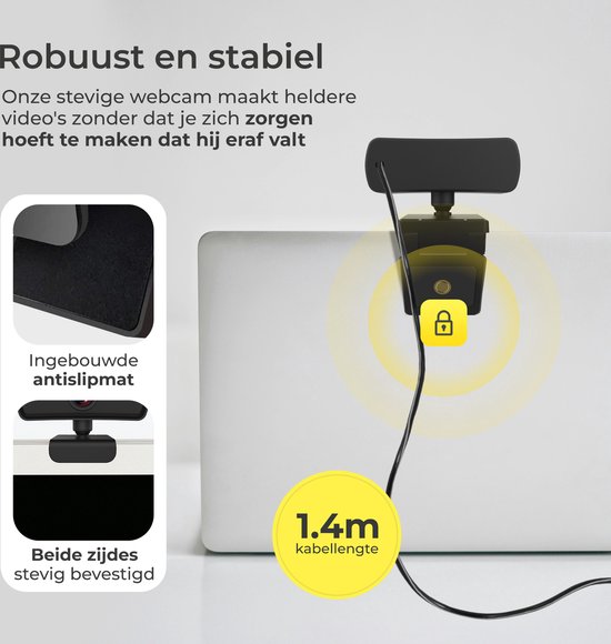 DynaBright Webcam met Ruisvrije Microfoon - Webcam Cover en Tripod - HD Pro Webcam - 4MP - 2560x1440 - Webcam voor PC - Webcam voor Computer