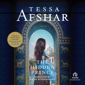 Tessa Afshar's roman "The Hidden Prince" met een vrouw voor een blauwe poort met gouden reliëfs.