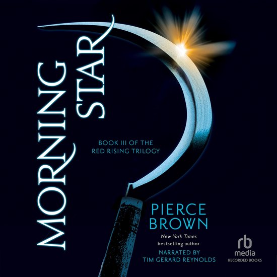 De cover van 'Morning Star', deel III van de Red Rising trilogie, met een sikkel en een lichtflits.