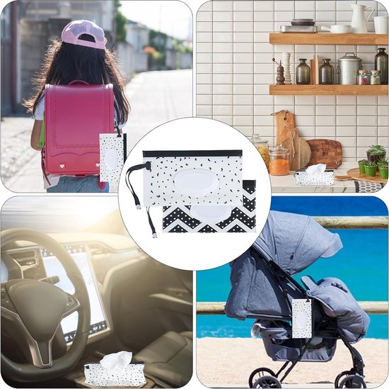 Lot De 2 Sacs Lingettes Bébé Réutilisables - Noir Et Blanc, étanches Et Portables