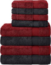 Bol.com Komfortec Handdoekenset – Set van 8 - 4x Handdoek 50x100 cm en 4x Badhanddoek 70x140 cm - 100% Katoen - Zwart&Rood aanbieding