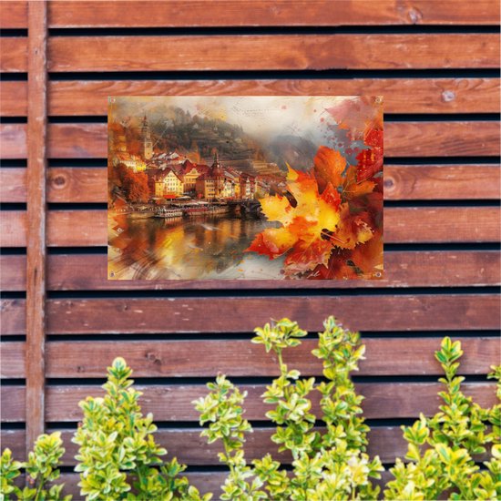 Stad posters - Landschap tuinposter - Tuinposters Rivier - Muurdecoratie buiten - Poster tuin - Decoratie tuin tuinposter 105x70 cm
