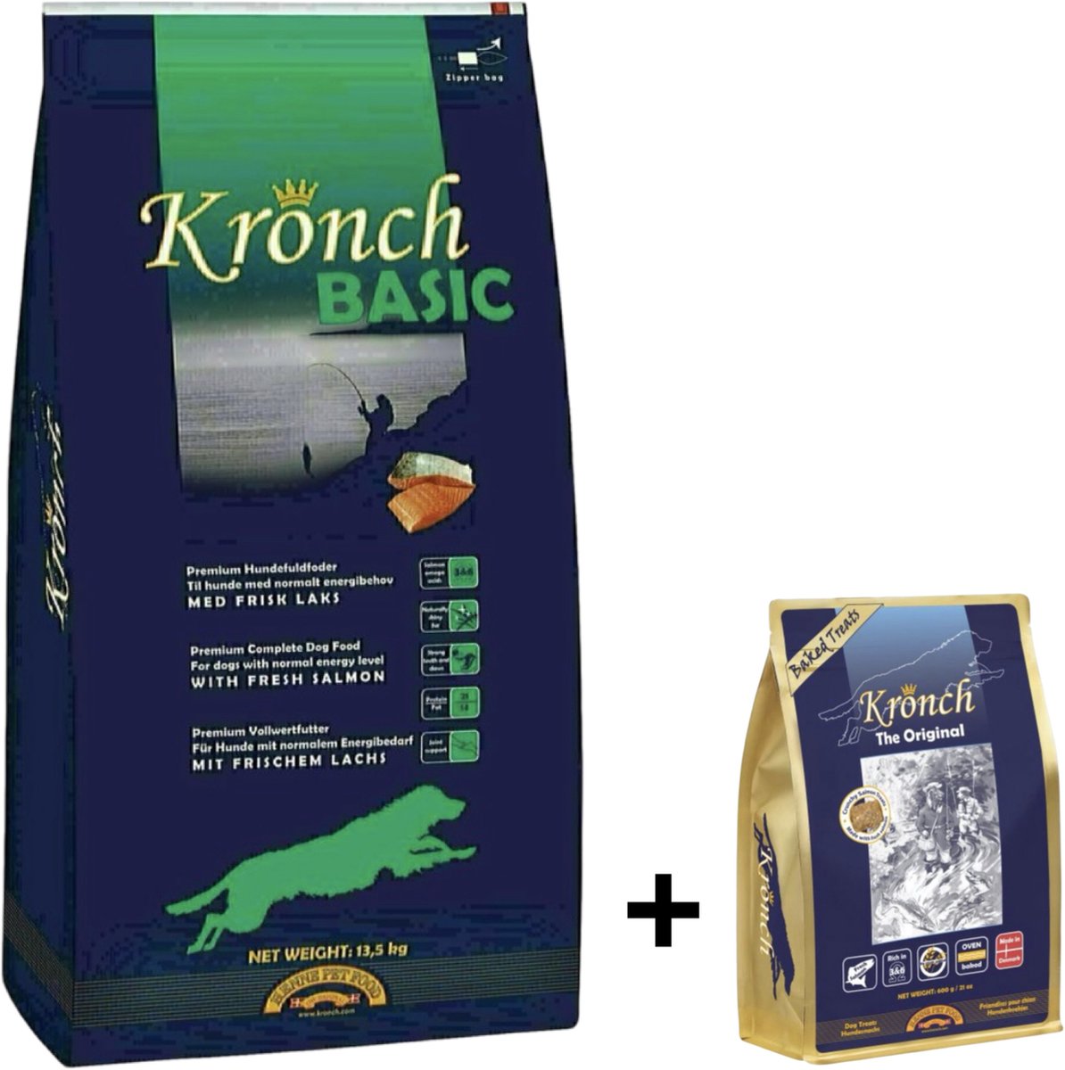 Kronch Kronch Basic Adult Hondenvoer - 13.5 KG + Kronch Premium Zalmsnacks - 600 Gram - Combideal