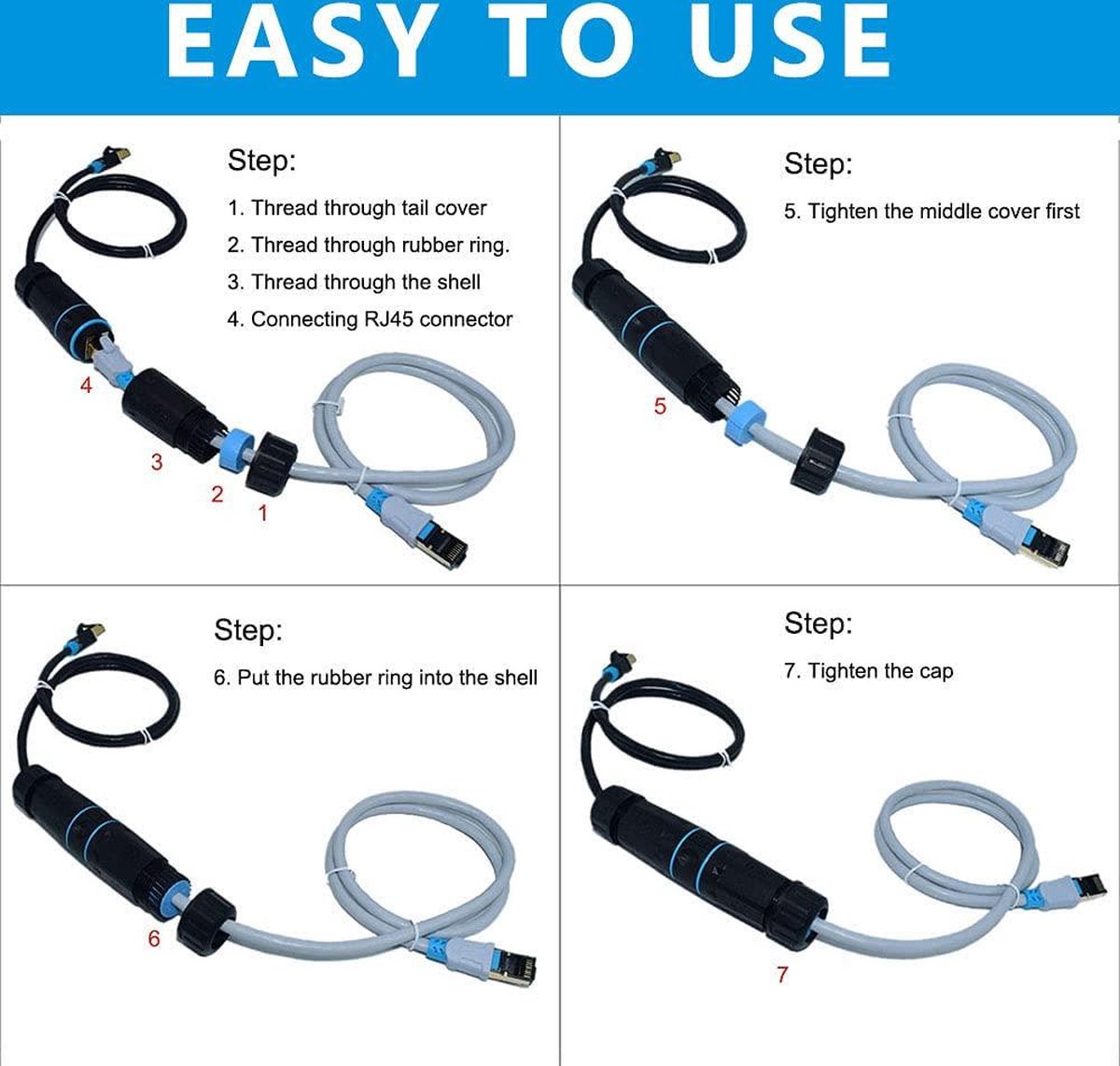 CTRICALVER IP68 Waterdichte RJ45-koppeling – 2 Stuks Vrouwelijk-naar-vrouwelijk, Afgeschermde Netwerkverlenger Voor CAT6 Buiten, M23 Connector