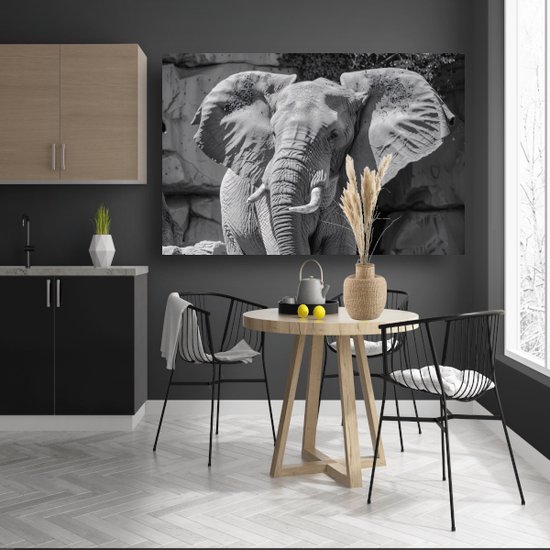 Décoration murale éléphant - Tableaux Animaux - Peinture sur toile Défenses - Décoration murale industrielle - Toile avec cadre boîte peinture salon - Décoration bureau toile avec cadre boîte 150x100 cm